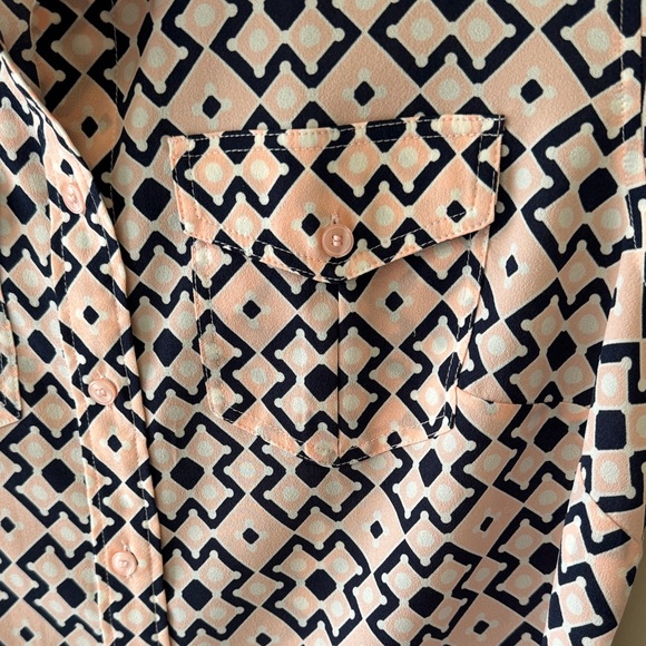 Talbots Pink and  Navy Blue Geometric Button-Down Shirt - Picture 3 of 10